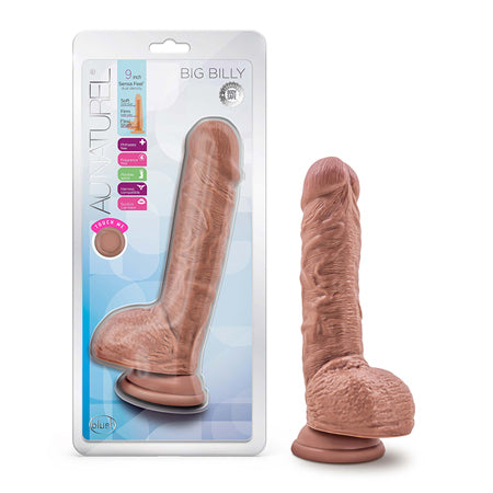Au Naturel Big Billy 9 in. Posable Dual Density Dildo with Balls Tan