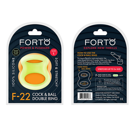 Forto F-22 Liquid Silicone Cock & Ball D-Ring Large Glow | Adult Toy, Discreet