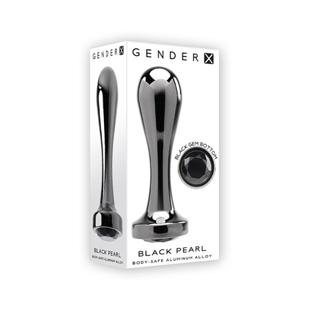 Gender X Black Pearl Aluminum Anal Plug With Black Gemstone Base