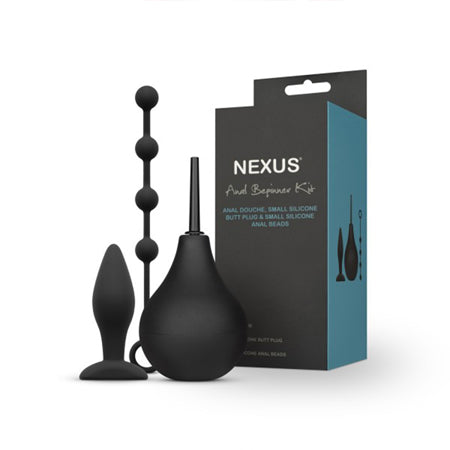 Nexus Anal Beginner Kit with Douche, Silicone Beads, Small Silicone Butt Plug Bl