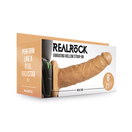 RealRock Realistic 8 in. Vibrating Hollow Strap-On Tan