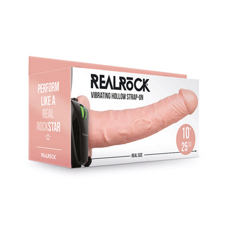 RealRock Realistic 10 in. Vibrating Hollow Strap-On Beige