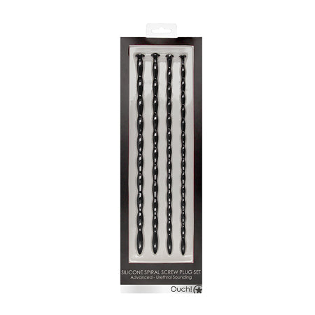 Ouch! Urethral Sounding Advanced Silicone Spiral Screw Plug Set Black 7 mm / 8 m