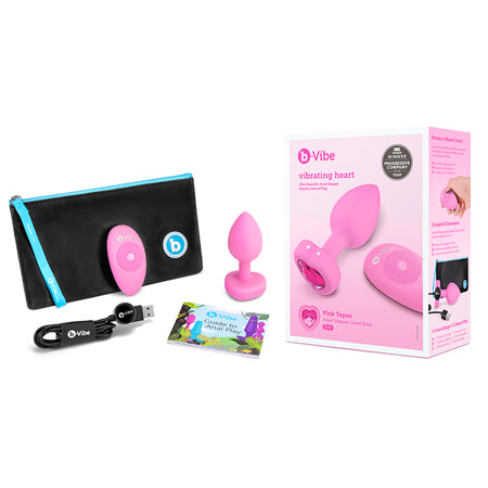 b-Vibe Vibrating Heart Anal Plug with Heart-Shaped Jewel Base Small/Medium Pink
