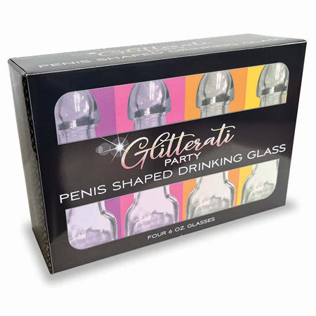 Glitterati Party 6 oz. Penis Shaped Drinking Glass 4-Pack